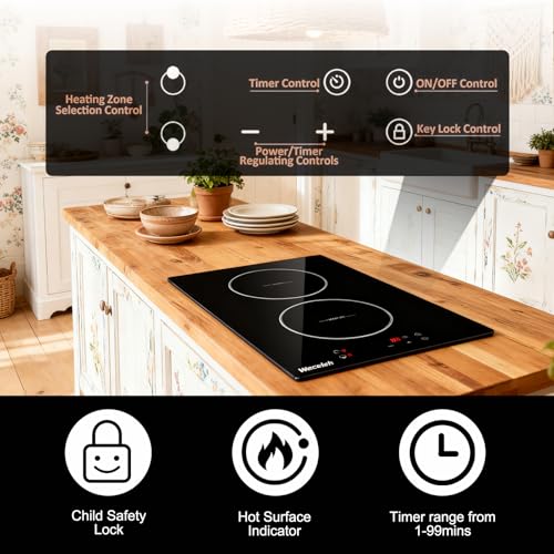 Image of 2 Burners Induction Cooktop, 12 Inch Induction Stovetop 220-240V | Built-in Double Burners Countertop, Power Levels, Child Safety Lock,Timer, RV, Apartment, Compact Kitchen