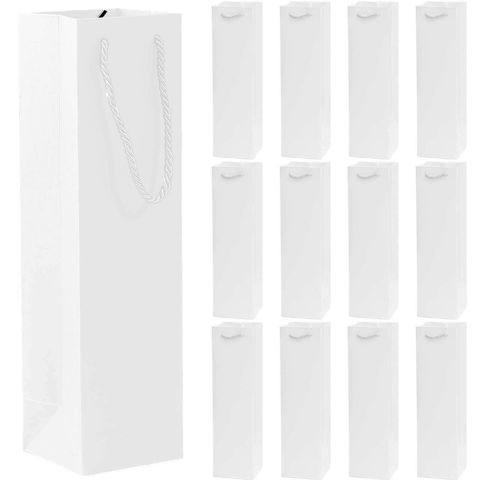 MOMAHUA 12 Pack Wine Bottle Gift Bags,White Bottle Bags for Wine,Kraft Paper Wine Bottle Bag with Handles,New Year Xmas Wine Tote Bag for Red Wine Whiskey Champagne Gifts Wrapping,Wedding,Christmas