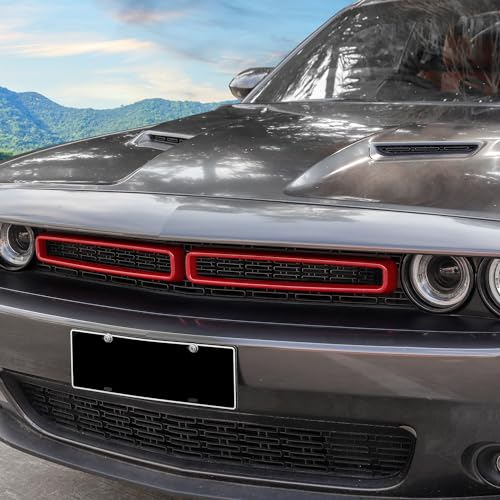 Image of for Challenger Front Grill Mesh Grille Inserts Trim Cover Red Compatible with Dodge Challenger 2015-2023 Red Exterior Accessories 2pcs