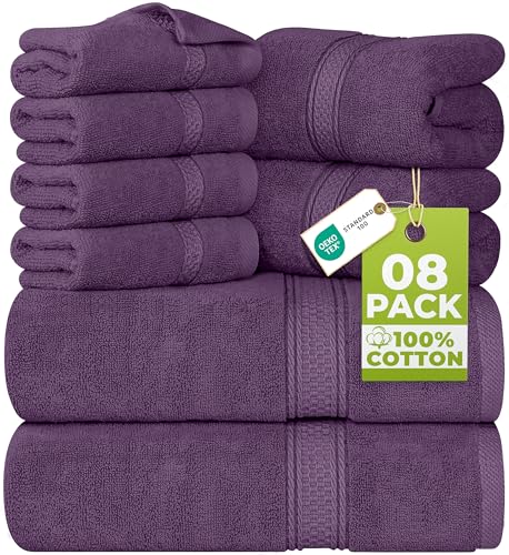 Utopia Towels - Juego de Toallas Premium de 8 Piezas, 2 Toallas de Baño, 2 Mano y 4 Toallitas - Algodón - para Casas, Hoteles y Spas, Altamente Absorbentes (Ciruela)