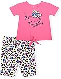 Hello Kitty Girls 2- Piece Fashion Tee Shirt and Active Bike Short Set with Top and Fashion Tight Sh