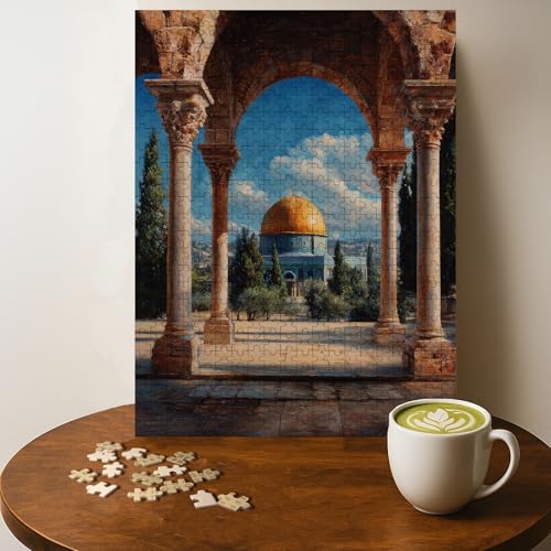 AL AQSA Mosque Islamic Architecture Mosque Islam Jigsaw Puzzle - 500 Pieces Wooden Puzzle for Adults, Wall Art Gift, Finished Size: 20 x 15 Inch