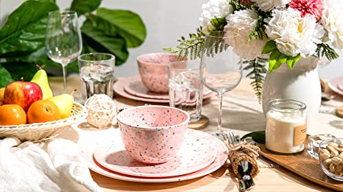 Zak Designs Melamine Dinnerware Set, 12-Piece, Service For 4, Confetti (Rose Pink) #TOP3
