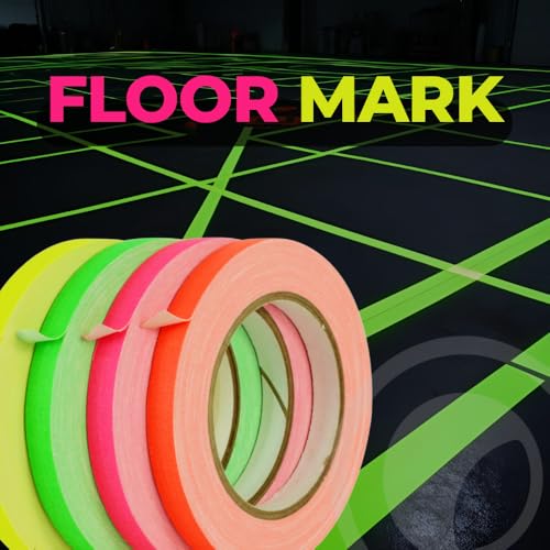 Image of WOD GTMC12F Fluorescent Multi-Color Rainbow Gaffer Tape, 3 inch x 25 yds. (4-Rolls) Gym School Pack Floor Marking Tape, Secures Cables, & No Sticky Residue