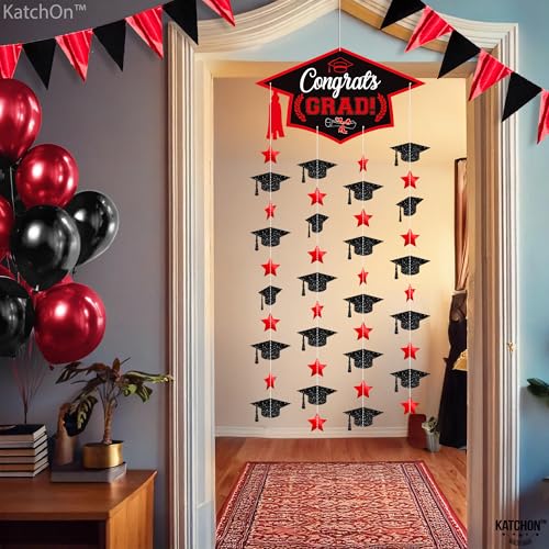 Image of Graduation Decorations 2026, Black and Red Cap Garland - Pack of 2, No DIY | Congrats Grad Garlands for Wall Decor | Cap Garland for Graduation Party Decorations, 2026 Graduation Decoration, KatchOn