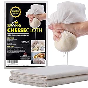 Sufaniq Cheesecloth for Straining, Grade 90 (9 Sq Feet), 100% Pure Cotton Reusable, Unbleached Ultra Fine Fabric, Premium Butter Muslin Cloth