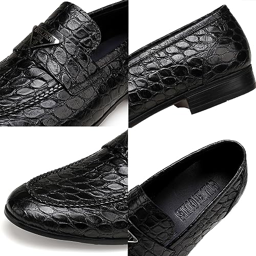 Mens Dress Shoes Leather Loafer, Fashion Crocodile Printed Handmade Dress Shoes Slip on Loafer Shoes for Men3