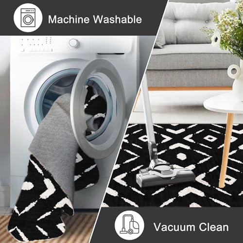 KILOCOCO Kitchen Runner Rug 2x6 Washable Runner Rug Soft Hallway Runners Non Slip Printed Distressed Laundry Room Rugs, Low-Pile Runners for Entryway Bedroom Living Room, Black