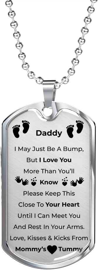 Customized Dad To Be Necklace. Dog Tag Pendant With Gift Box, Father Necklace, Daddy To Be Gifts For 1St Time Dad, Fathers Day Gift, Birthday Necklace.