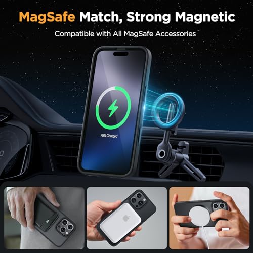 Image of Miracase for iPhone 16 Pro for MagSafe [with 2x9H+ Screen Protectors] TOP Military-Grade Protection Shockproof with Velvet Touch for iPhone 16 Pro Case 6.3 inch, Classic Black