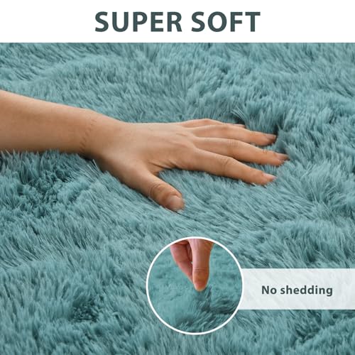 6x9 Rug for Living Room Teal Shag Area Rugs, Modern Plush Non-Slip Soft Carpets for Bedroom Kids Nursery Dorm Daycare Floor