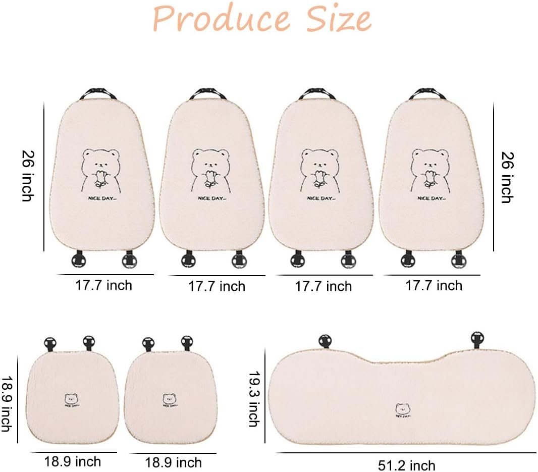 acdiac Universal Cute Bunny/Bear Car Seat Cover Cushion Fuzzy Cozy Cartoon Auto seat Pads (Bear, 7pcs/seat)