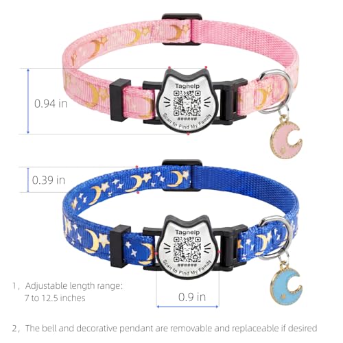 Taghelp Breakaway Cat Collar with QR Code Tag and Bell (Blue, Star & Moon) - image 8