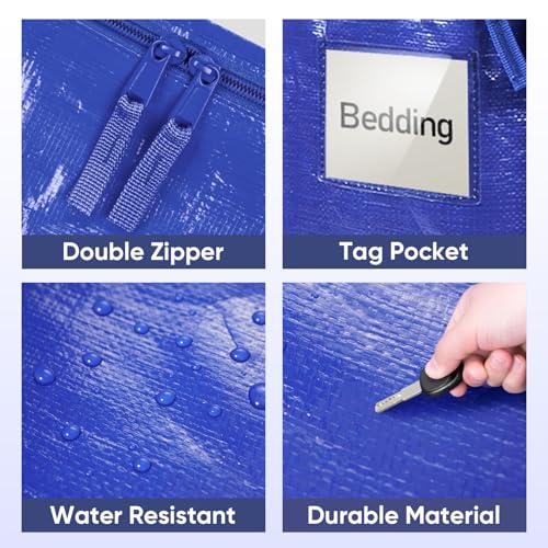 Image of TICONN 16 Pack Extra Large Moving Bags Heavy Duty with Zippers & Carrying Handles, Durable Storage Bags Moving Boxes for Closet Organizers and Storage (16 Pack, Navy)