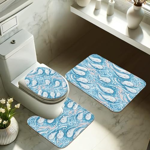 Rideau de douche anti-moisissure imperméable polyester baleine bleu pour sol sec - 6