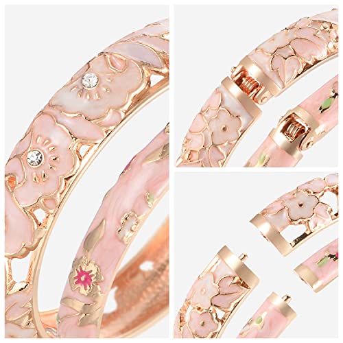 Image of UJOY Womens Multi-colors Cloisonne Bracelet Gold Plated Flower Hollowed Enameled Hinged Cuff Bangles Jewelry Gift 88A10