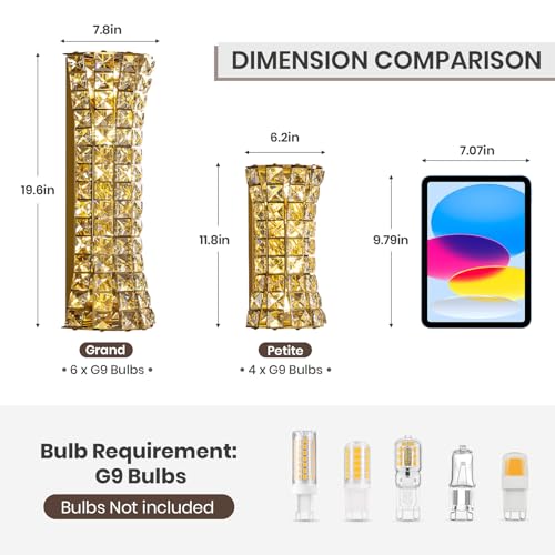 Image of Crystal Wall Sconces,Modern Wall Light Fixtures,Luxury Indoor Gold Wall Lamp for Living Room Bedroom Bathroom Hallway Doorway Stairway,Bedside,Tricolor Vanity Lighting Fixture