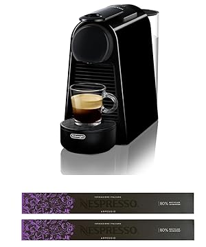 Nespresso Essenza Mini EN85.B, Cafetera De'Longhi, Sistema Cápsula Original, Depósito de agua 0,6L, Negro con 20 Cápsulas Original Florencia Arpeggio