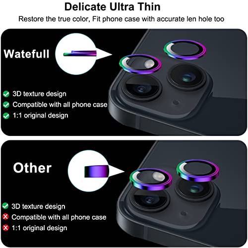 Watefull For Iphone 14 (6.1 Inch)/ Iphone 14 Plus (6.7 Inch) Camera Lens Protector, 9H Tempered Glass Camera Individual Ring Cover [Easy Install] [Case Friendly] For Iphone 14/14 Plus (Colorful) #TOP2