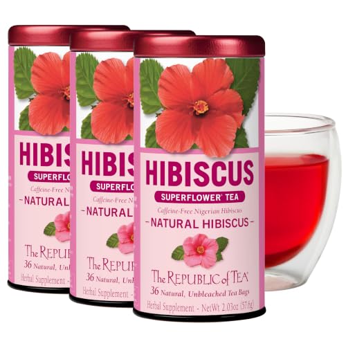 Image of The Republic of Tea - Natural Hibiscus Tea, 36 Tea Bags, Herbal Blend, Caffeine Free, Gluten Free (Pack of 3)