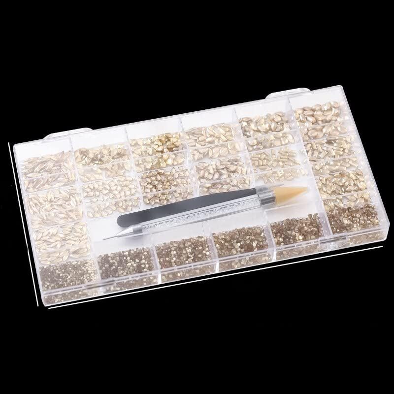 40JD 21 Styles of 5500 Champagne Diamonds 700 Round Flat Rhinestones+4800 Multi-Shape