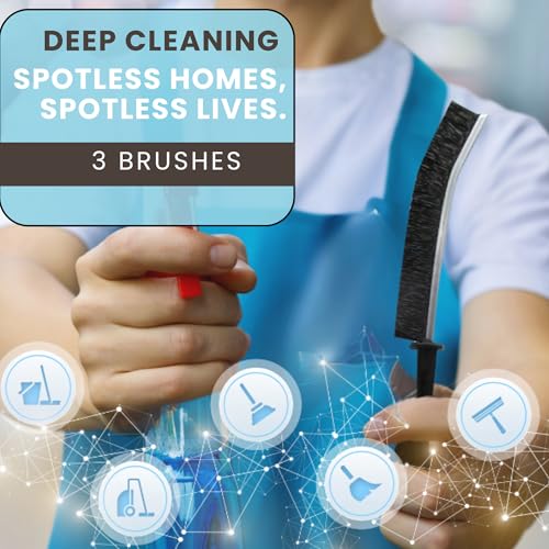 Image of Hard Bristle Crevice Cleaning Brush - Small Scrub Brush for Toilet, Grout, Shower Tile, and Narrow Gaps - Durable Grout Brush with PET Bristles, Ergonomic Handle, Easy Storage - 3 Pack