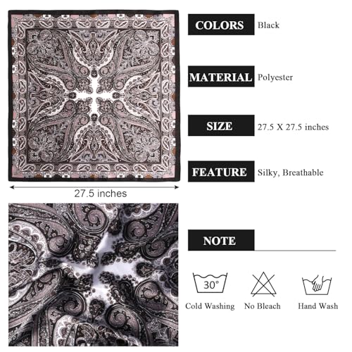 1 Pcs 27.5 Inches Satin Head Scarf Silk Like Hair Scarf Stain Bandana Hair Wrap Neck Scarf for Women(Black)3