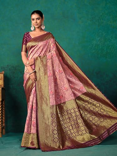 Image of EthnicJunction Women's Silk Blend floral Woven Saree With Blouse Piece | Wedding Saree