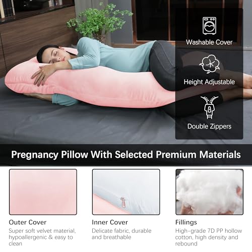 Image of MOON PARK Pregnancy Pillows for Sleeping - U Shaped Full Body Maternity Pillow with Removable Cover - Support for Back, Legs, Belly, HIPS - 65 Inch - Pink