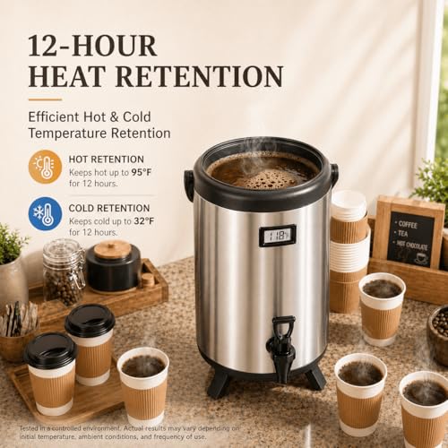 Image of 2.2 Gallon Insulated Beverage Dispenser with Spigot | Non-electric insulated drink server for hot or cold beverages, including coffee, tea, juice, milk, and hot chocolate.