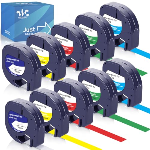 Weemay Compatible for Dymo 91331-5 Color 12mm Label Maker Tape 10PK Refills