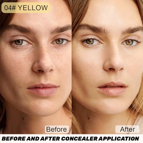 Image of Under Eye Concealer + Brush, 24H Full Coverage Brightening Concealer For Dark Circles, Fine Lines, Anti-Aging Color Correcting Cream - 0.4 fl oz (03#Green+Brush)