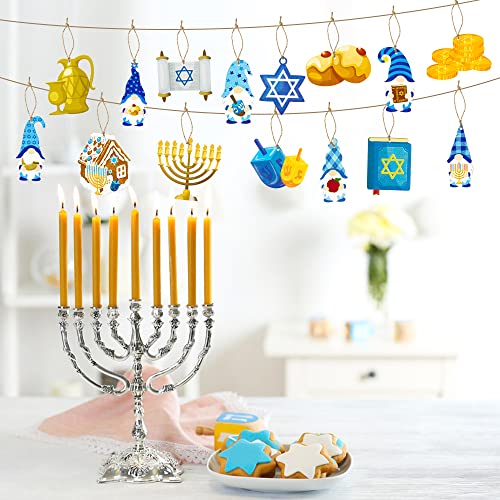 Watinc 46Pcs Hanukkah Gnome Hanging Wooden Ornament Decorations, Menorah Dreidel Hexagram Grid Elf Chanukah Party Wood Gift Tags Decor Hang Crafts Pendant Signs Favor Supplies For Home Tree Wall #TOP3