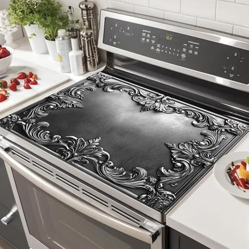 Image of HOMETITUTE Silver Baroque Stove Covers 28x20 Diatomite Heat Resistant Mat