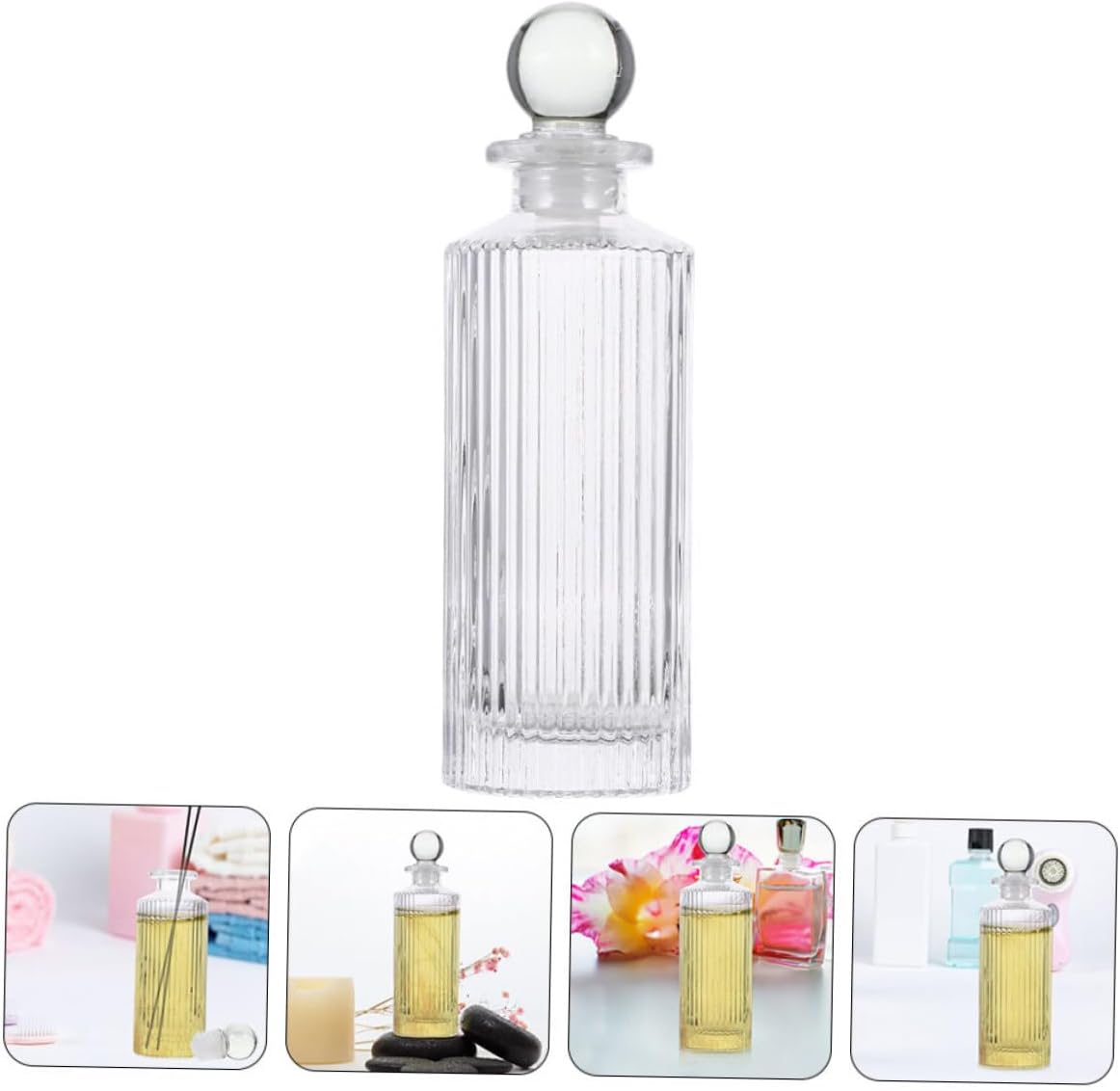 Vertical Pattern Glass Aromatherapy Bottle Perfume Diffuser Essential Oil Container Refillable