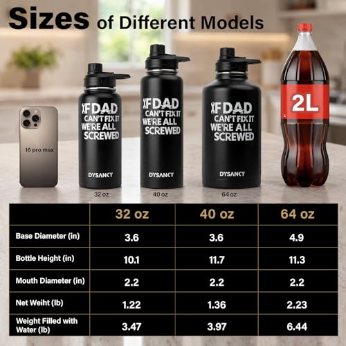 Image of DYSANKY Fatehers's Day Water Bottle Gift for Dad- 64 oz Insulated Stainless Steel Bottle with Carrier Bag, Strap & Gift Box - BPA-Free - Ideal for Hiking, Camping & Travel 64 oz