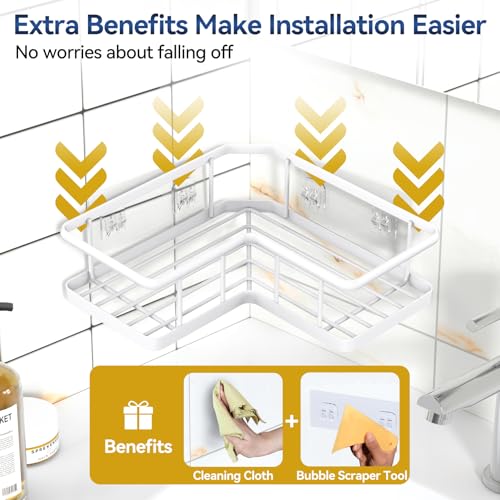 Image of YASONIC Corner Shower Caddy Adhesive, 100% Rustproof Shower Organizer, No Drill Shower Shelf for Inside Shower, Wall-Mounted Shower Storage for Homes (2 Pack, White)