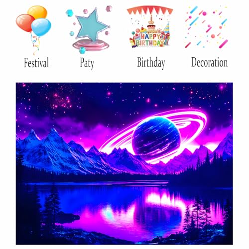 Image of Nuxovilar Galaxy Planet UV Reactive Tapestry, 59.05 inchx39.37 inch Polyester