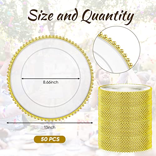 50-Pcs-Clear-Charger-Plates-13-Inch-Plastic-Round-Dinner-Plates-with-Beaded-Rim-Dinner-Table-Decorative-Plates-for-Home-Wedding-Kitchen-Birthday-Bridal-Shower-Party-Dinner-Table-Supply-Gold