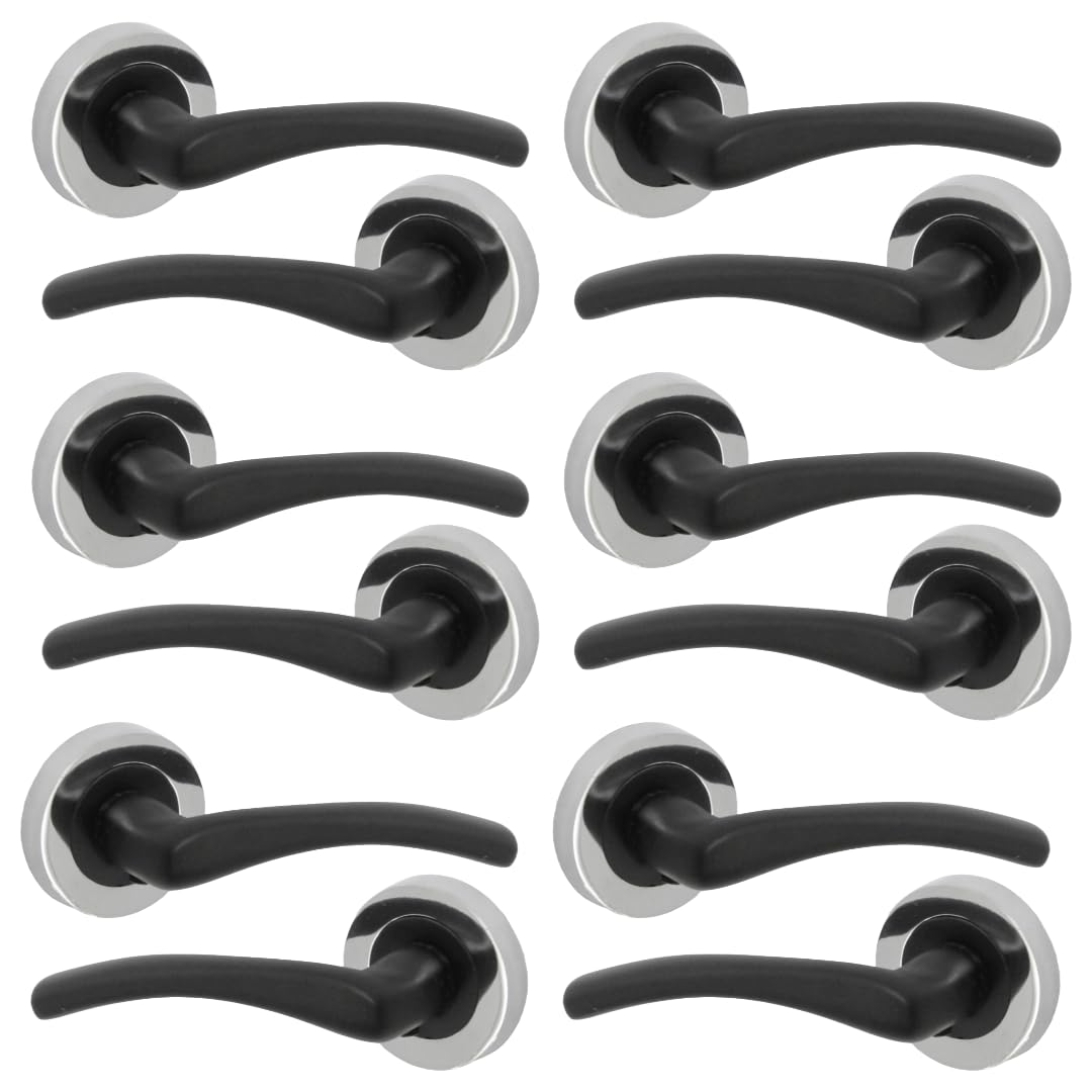 Haven Heritage Door Handle Sets - Zena Design Modern Matt Black Door Handles Internal & External Use - Black Matt Black Lever Latch with Chrome Rose Sold as 6 Pair