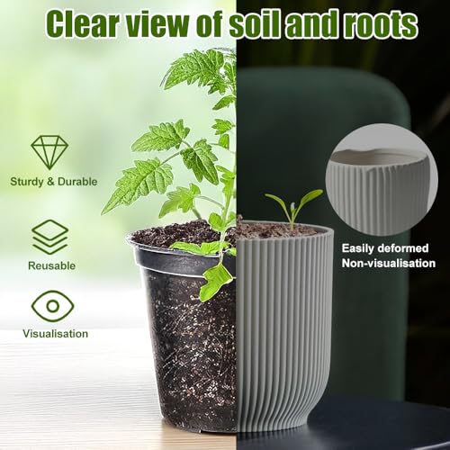 LAGAHS 40 Stück Blumentöpfe, 8,9 cm, 10,2 cm, 12,7 cm, 12,7 cm, 15,2 cm, Kunststoff-Setzling-Töpfe mit 40 Etiketten und Stift, transparente Pflanztöpfe mit Drainagelöchern für Blumen, Sämlinge