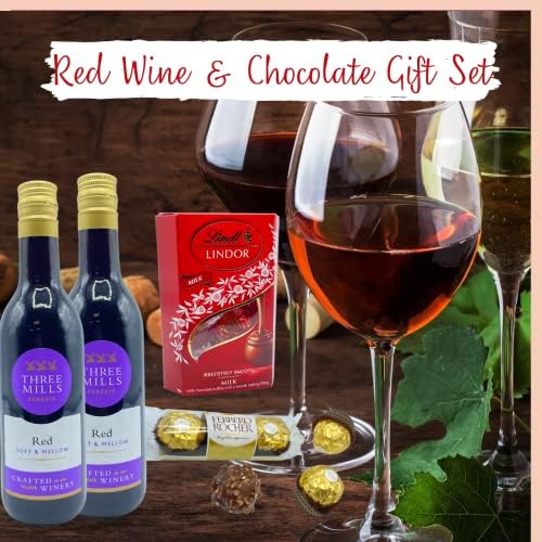 Wine Gift Set - 2x Red Wine and Chocolate Gift Set, Pringles, Biscuits and Wafer Rolls - Alcohol Gift Hampers for Couples, Birthday Gifts for Her, Presents for Men and Women