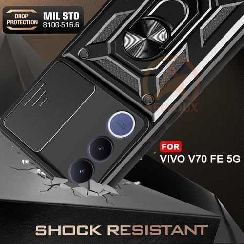 Image of Armor Bumper Back Cover Case for VIvo V70 FE 5G | Rotating Camera Cover, Ring Holder & Kickstand | Heavy Duty & 360 Degree Protection VIvo V70 FE 5G Back Cover (Black)