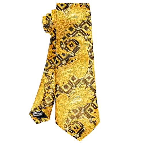 Image of 5PCS Tie and Pocket Square for Men, Silk Necktie and Handkerchief Cufflinks with Gold Ring and Lapel Pin Set