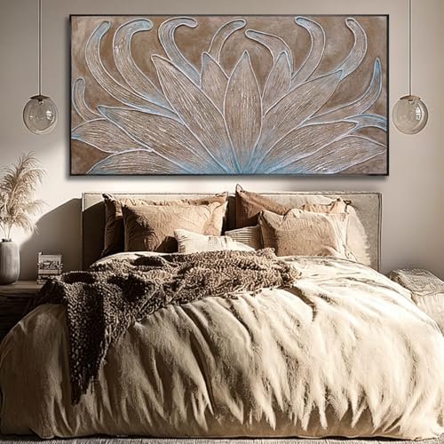 Image of Brown Oil Painting Wall Art Botanical Neutral Floral Flowers Framed Wall Decor Abstract Canvas Pictures Large Artwork for Bedroom Office 29x58 In