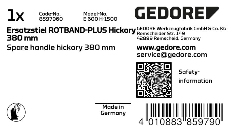 Gedore Hickory Handle 380 mm and 600 H-1500 Club, Red - Image 3
