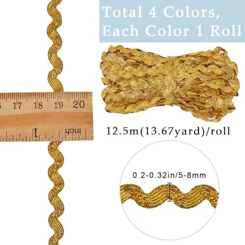 GORGECRAFT 4 Colors 54.6Yds/50M RIC Rac Trim Ribbon Wave Sewing Bending Fringe Trim 3/16 inch~3/8 inch(5~8.5mm) Wide Braids Cords Embellishments for Flower Making Wedding Party Lace Ribbon Craft - Image 2