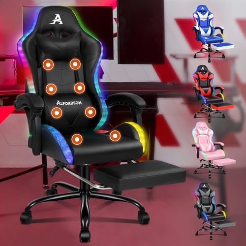ALFORDSON Gaming-Massagestuhl, Massage-Rennstuhl mit LED...