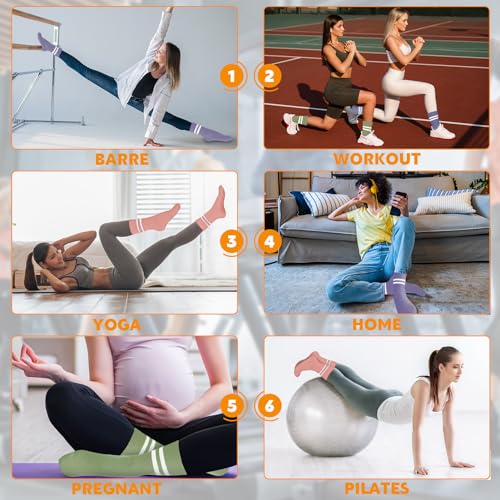 Image of Jspupifip 4 Pairs Pilates Grippy Socks for Women, Long Non Slip Yoga Socks with Grips Crew Socks for Pilates Barre Hospital