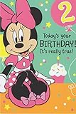 Heartline Minnie Mouse Happy 2nd Second Birthday Card (Age 2) - Today's Your Birthday! It's Really True! Bye-Bye to One, Hello to Two! Happy Birthday!